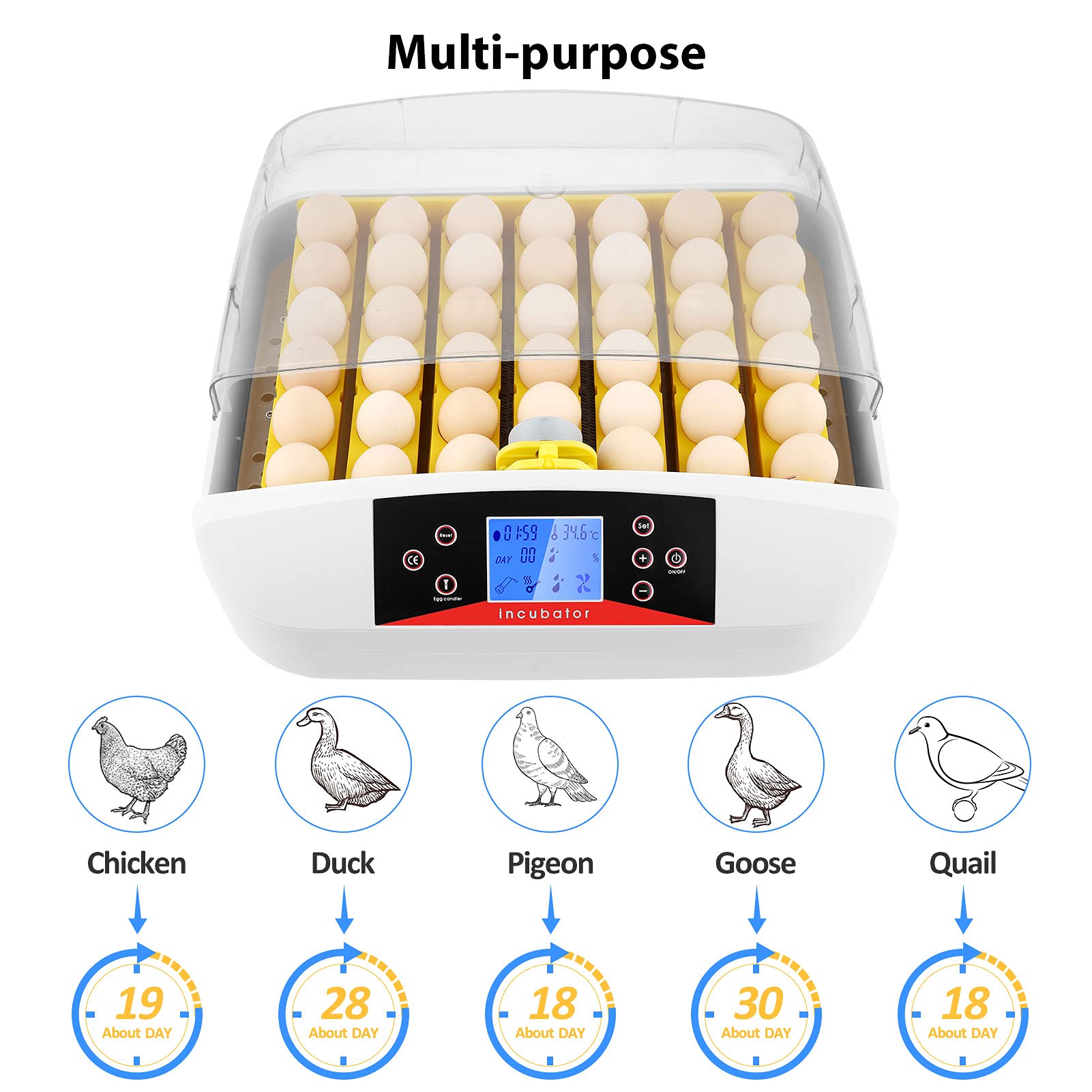 41 Egg Incubator Poultry Hatching Machine with Temperature Control Small General Digital Incubator Breeder Hatcher