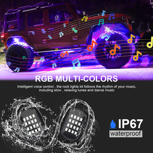 (4 pods) RGB LED Rock Lights, 90 LEDs Multicolor Neon Underglow Light Waterproof Music Lighting Kit with APP & RF Control