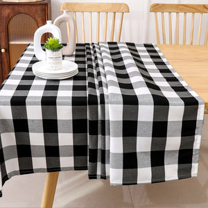 Black and White Buffalo Plaid Blackout Outdoor Curtains Set for Patio Waterproof with Series of Pillowcases & Tablecloth