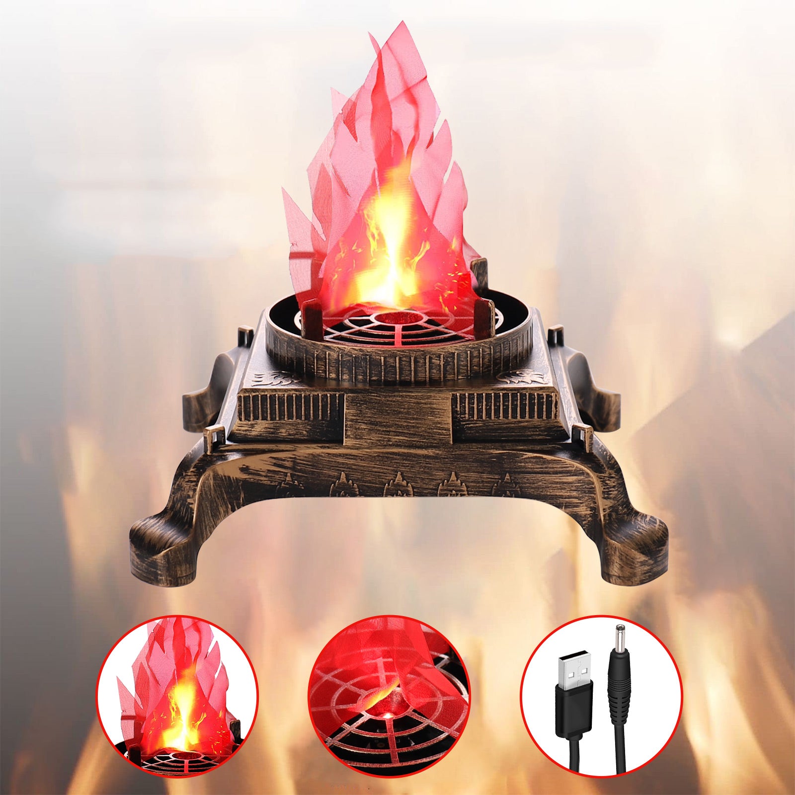 3D Artificial Fake Fire Flames- 110V LED Effect Light Electric, Fake Flame Light, 3D Flickering Fire Flame Electronic Flame Night Light