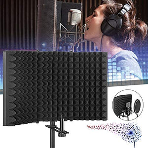 Microphone Isolation Shield, Pop Filter, Foldable Adjustable Durable Studio Recording Microphone Isolator Panel