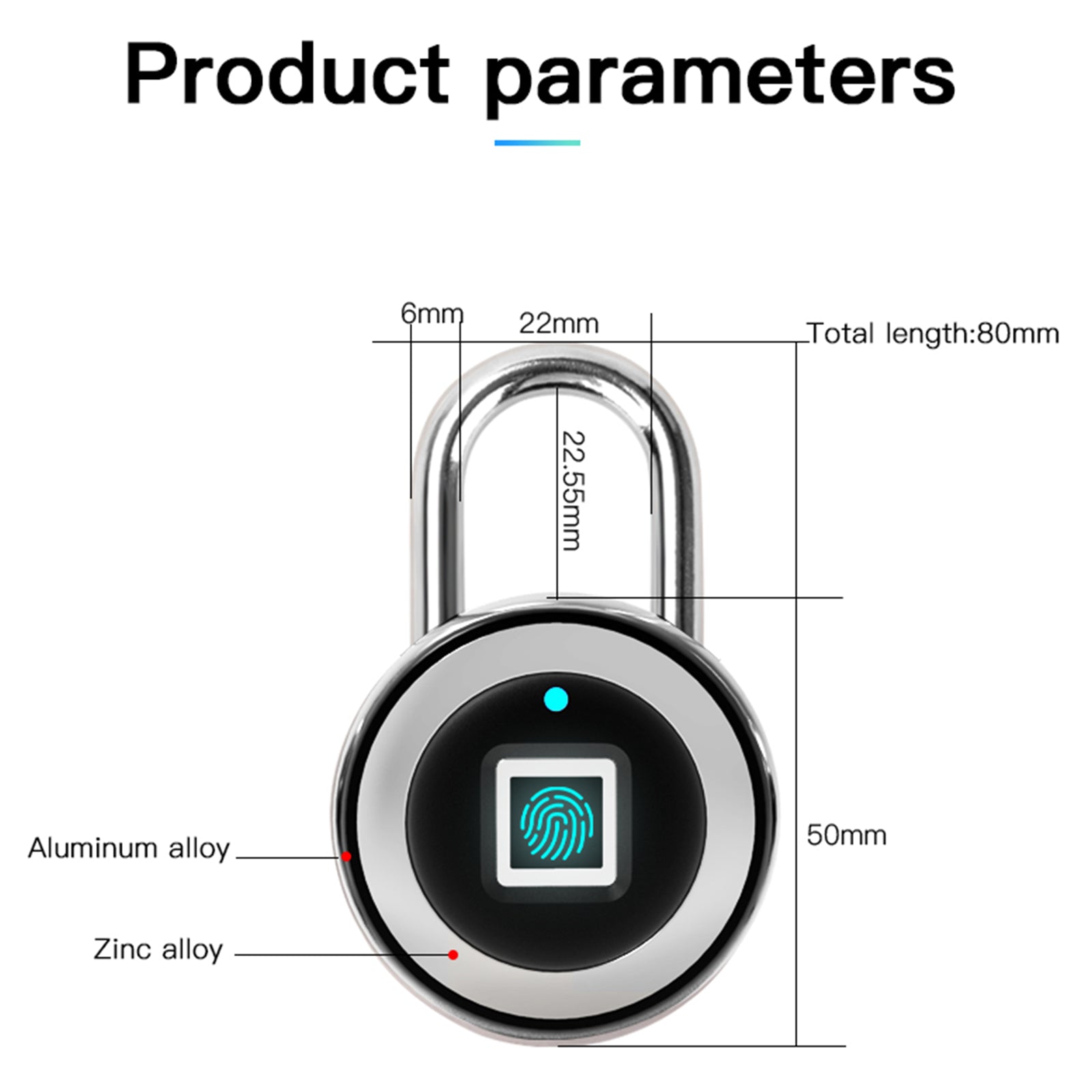 Fingerprint Padlock Smart  Keyless One Touch Open Waterproof for Gym Bike School Handbags Door, Black