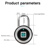 Fingerprint Padlock Smart  Keyless One Touch Open Waterproof for Gym Bike School Handbags Door, Black