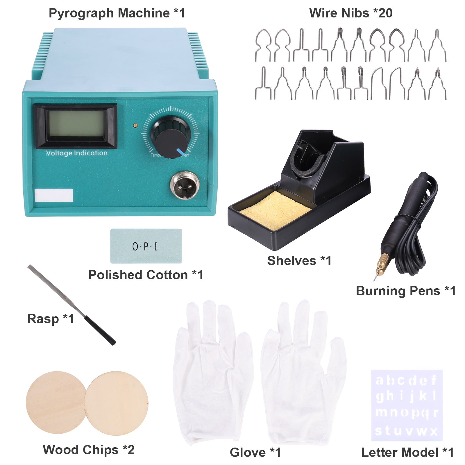 50W Professional Wood Burning Kit Burner Pyrography tool with 20 Wire Nibs Tips, Single Pen/Double pen, Digital display/pointer