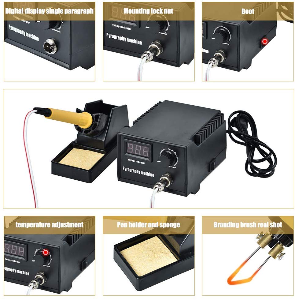 60W Pyography Wood Burning Tool Kit with 20pcs Pyrography Wire Tips for Wood Leather and Gourd