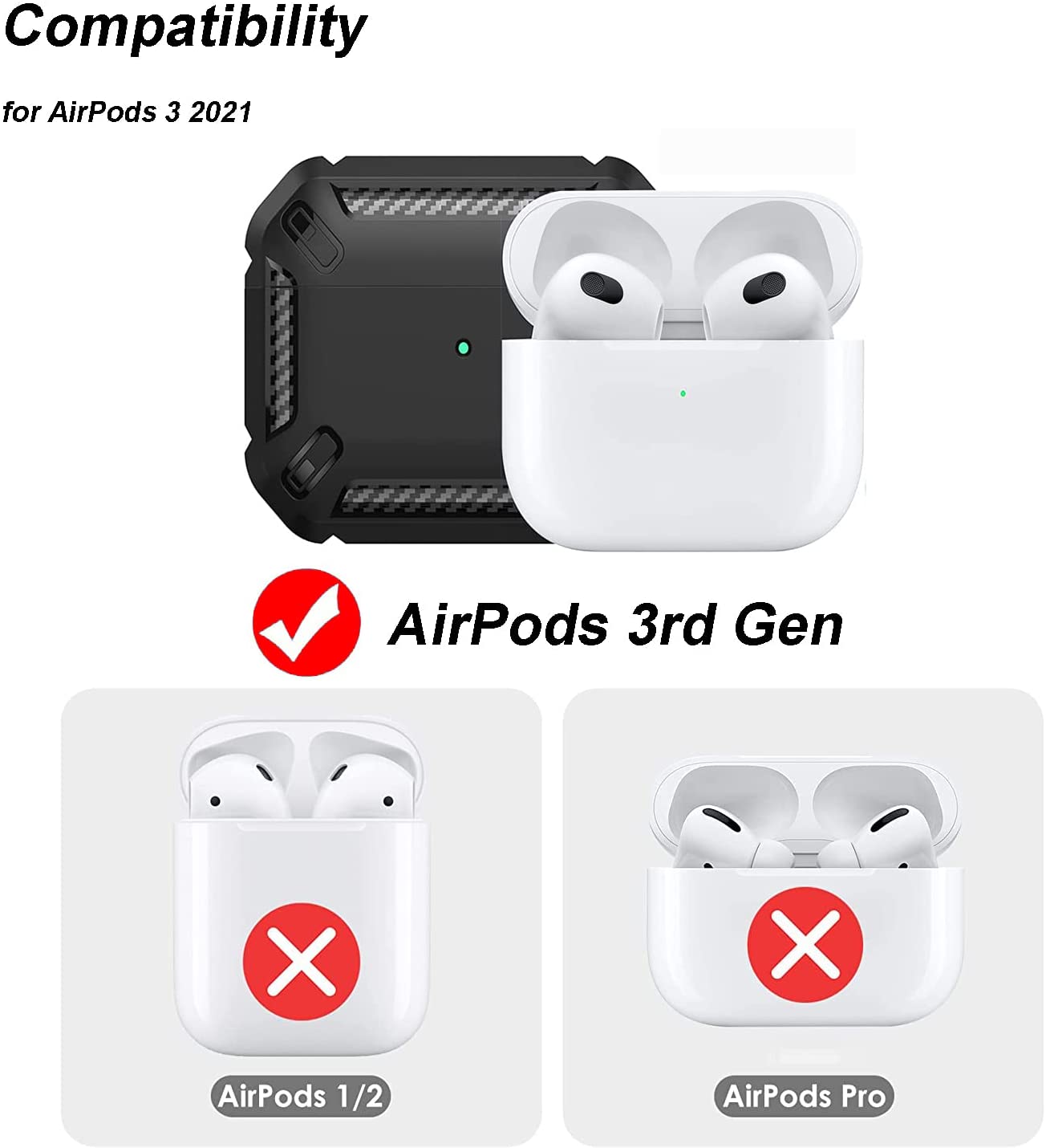 Case for AirPods 3 with Keychain Scratch Resistant Drop Protection Supports Wireless Charging, Black