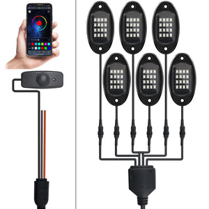 (4 pods) RGB LED Rock Lights, 90 LEDs Multicolor Neon Underglow Light Waterproof Music Lighting Kit with APP & RF Control