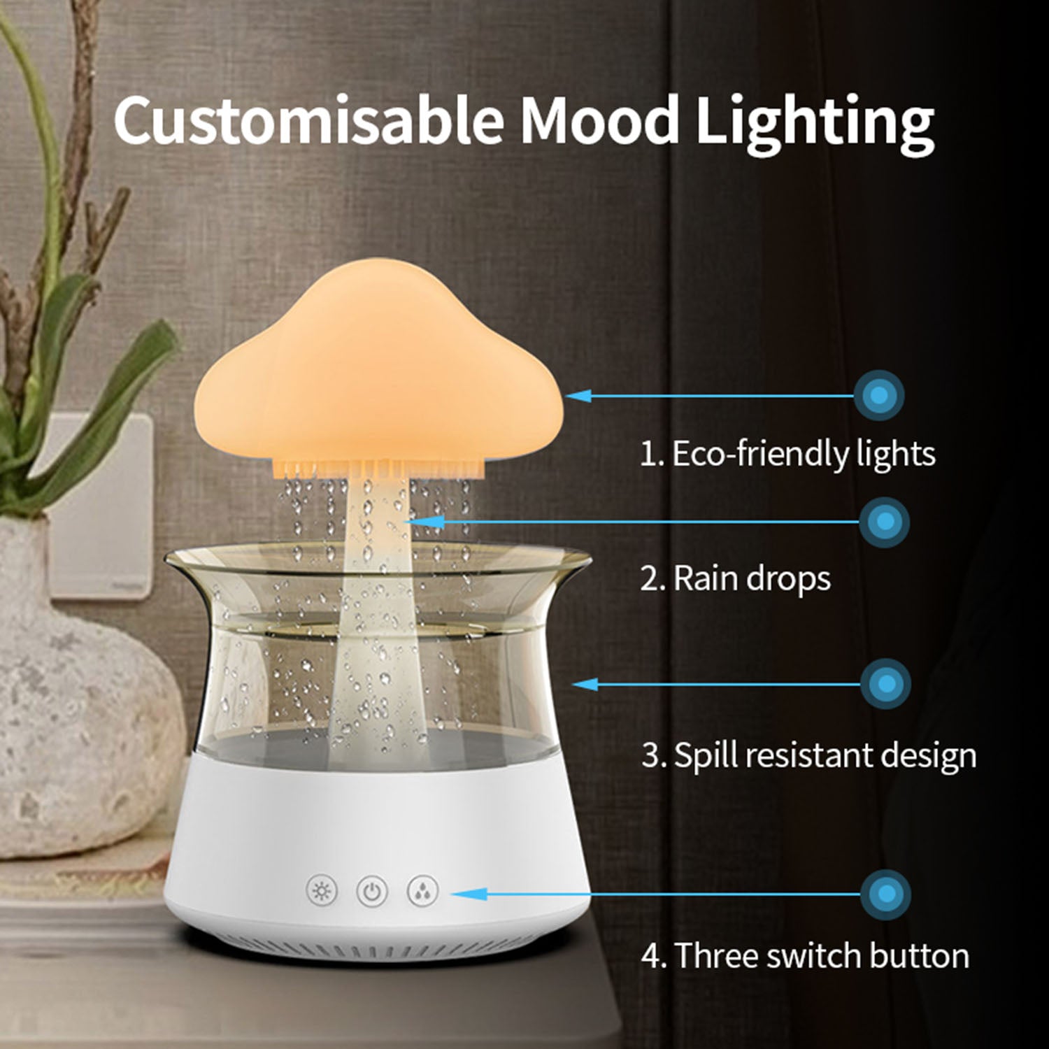 Rain Cloud Humidifier Raining Cloud Night Light Aromatherapy Essential Oil Diffuser with 7 Changing Colors Lights