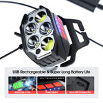 LED Headlamp Rechargeable with Red Light 14 Modes Waterproof Headlight Camping Outdoor Hiking Fishing
