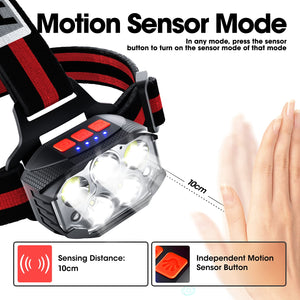 LED Headlamp Rechargeable with Red Light 14 Modes Waterproof Headlight Camping Outdoor Hiking Fishing