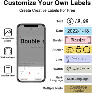Label Maker Label Printer Bluetooth Wireless Mini Pocket Smartphone Label Maker Machine with Tape, Direct Thermal Printer Rechargeable Labeler Compatible with iPhone/Android
