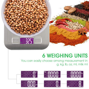 3KG Digital Food Scale Rechargeable Stainless Steel Kitchen Scale for Food 0.04oz/1g Division High Precision