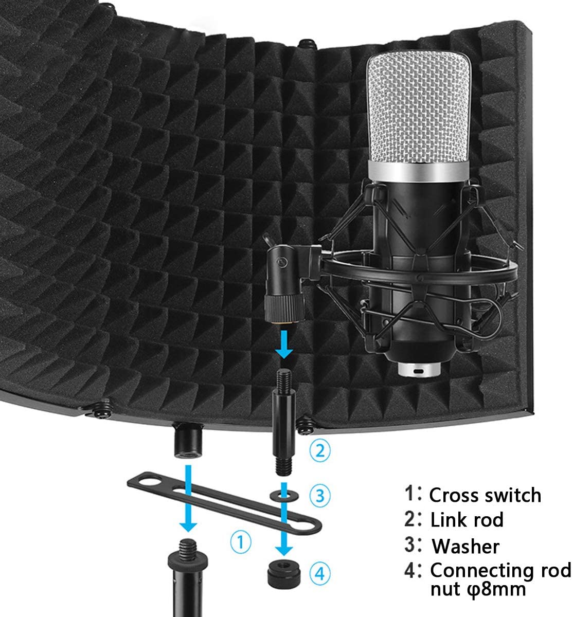 Microphone Isolation Shield, Pop Filter, Foldable Adjustable Durable Studio Recording Microphone Isolator Panel