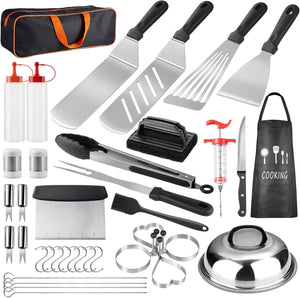 Griddle Accessories Kit, 38PCS Flat Top Grilling Tools Set Stainless Steel Grill BBQ Spatula Kit Cooking Utensils Set with Carry Bag