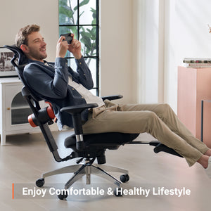 （Pro version）Ergonomic office chair with footrest, High back desk chair with unique adjustable lumbar support, office chair with 4D armrest