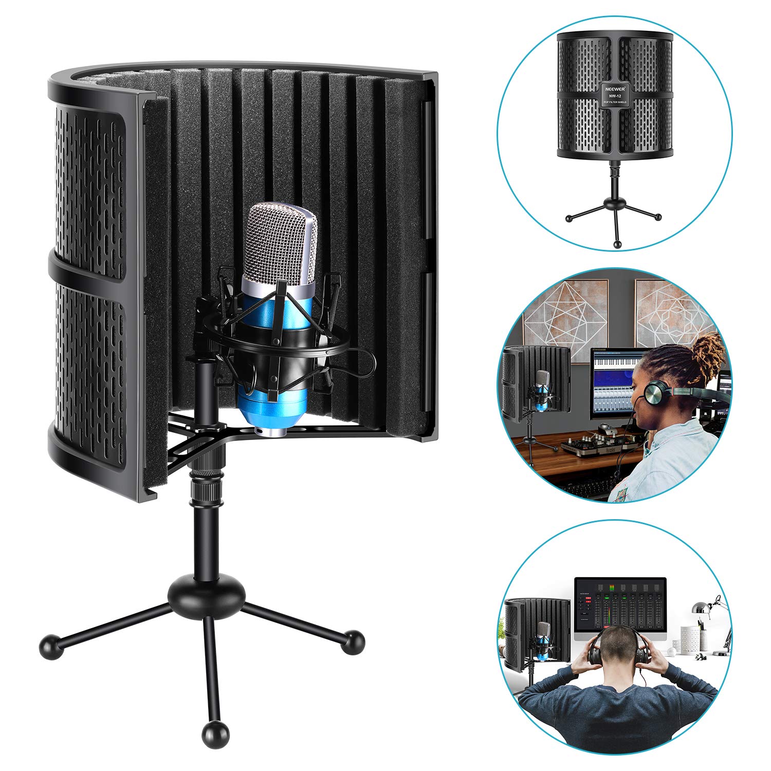 Professional Microphone Isolation Shield for Any Condenser Microphone Recording Equipment Studio