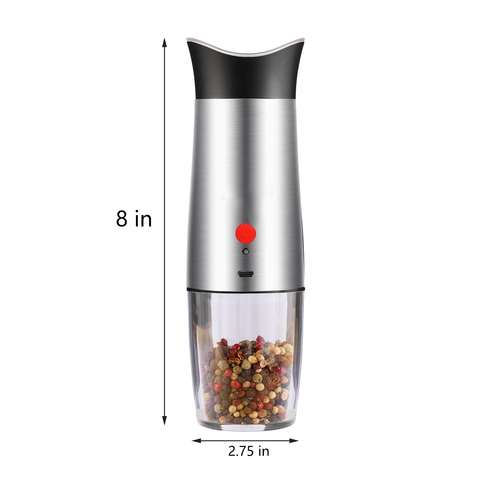 USB Electric Salt and Pepper Mill Rechargeable Adjustable Grind Coarseness Refillable Automatic Peppercorn Shaker