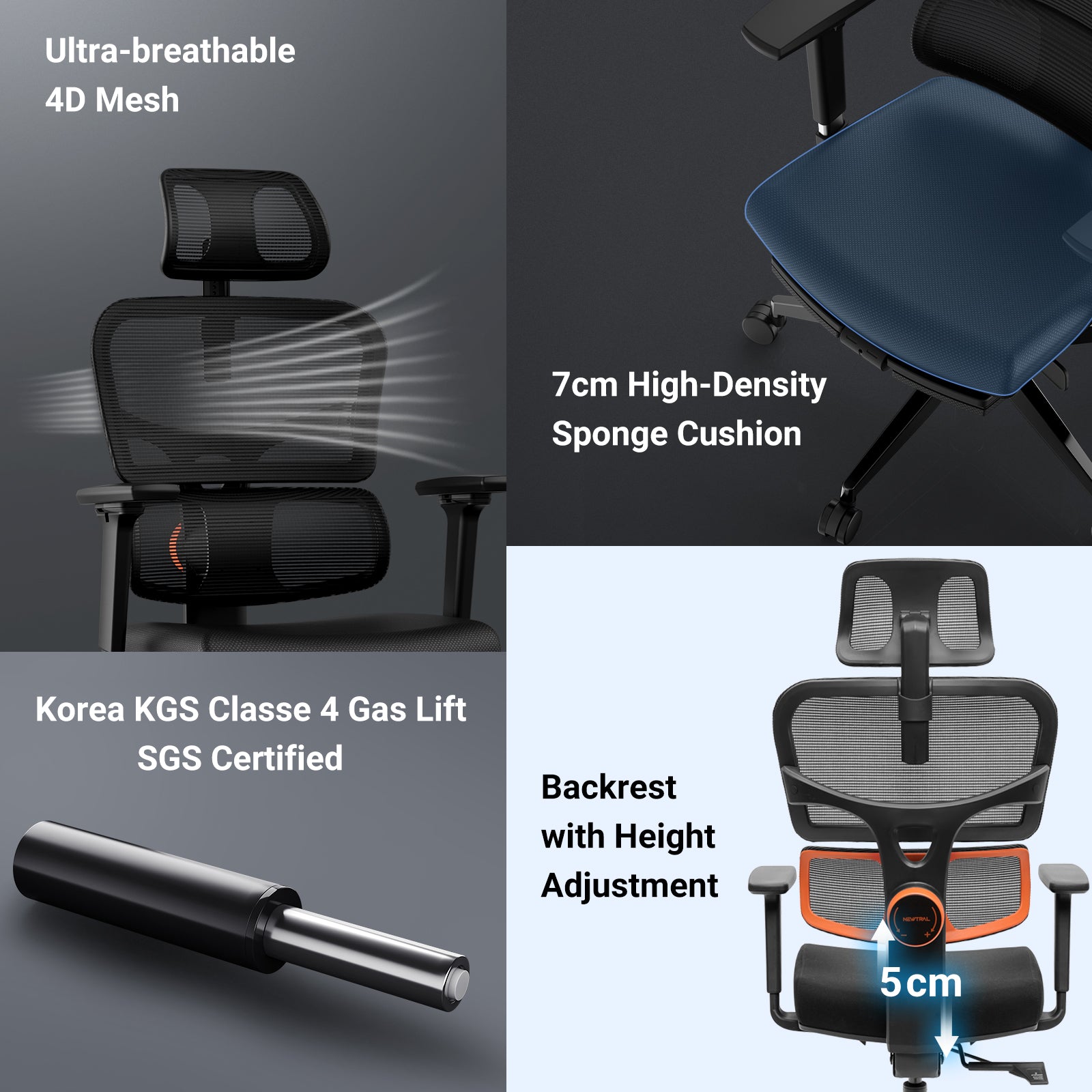 （Standard version）Ergonomic office chair with footrest, High back desk chair with unique adjustable lumbar support, office chair with 4D armrest