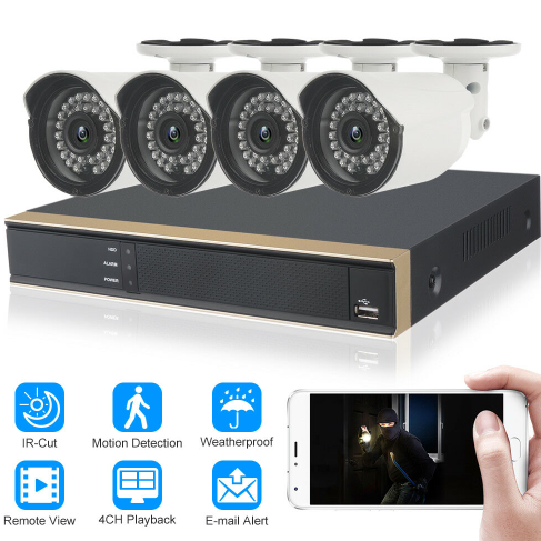 K3043 HV720P HDMI HD 4CH DVR Recorder 1080N Outdoor CCTV Home Security Camera System US