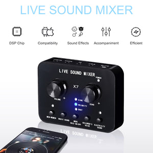 Bittychoice X7 Live Sound Mixer Portable Audio Mixer Voice Changer for Live Broadcast K Songs Recording Voice Chatting