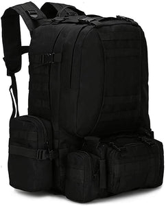 55L Tactical Backpack Military Assault Pack Camping Hiking Outdoor Traveling Backpack Waterproof Detachable, Black/Camouflage