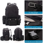55L Tactical Backpack Military Assault Pack Camping Hiking Outdoor Traveling Backpack Waterproof Detachable, Black/Camouflage