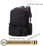 55L Tactical Backpack Military Assault Pack Camping Hiking Outdoor Traveling Backpack Waterproof Detachable, Black/Camouflage