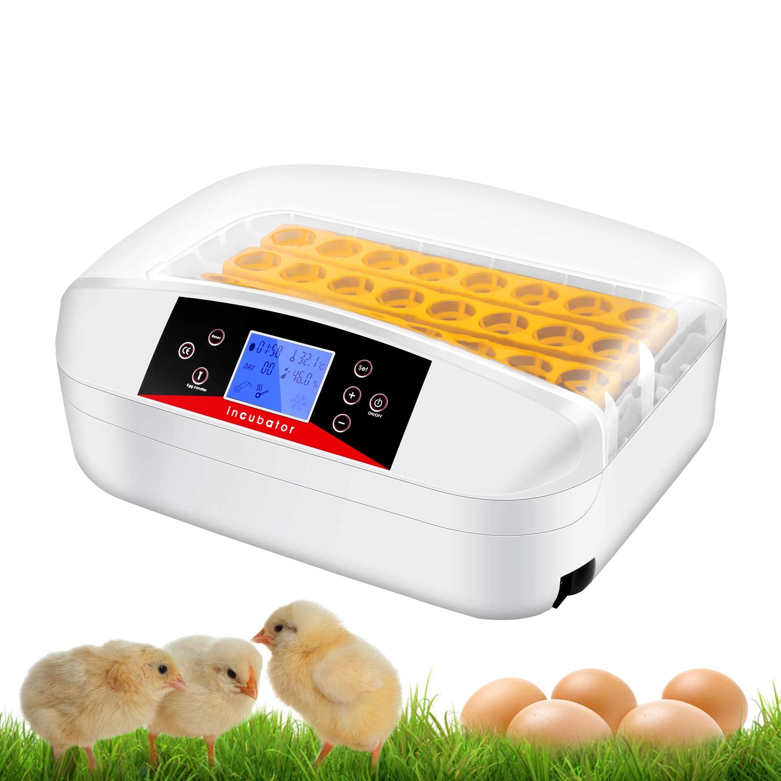 32 Eggs Digital Egg Incubator with Automatic Egg Turning and Humidity & Temperature Control, LED Candler