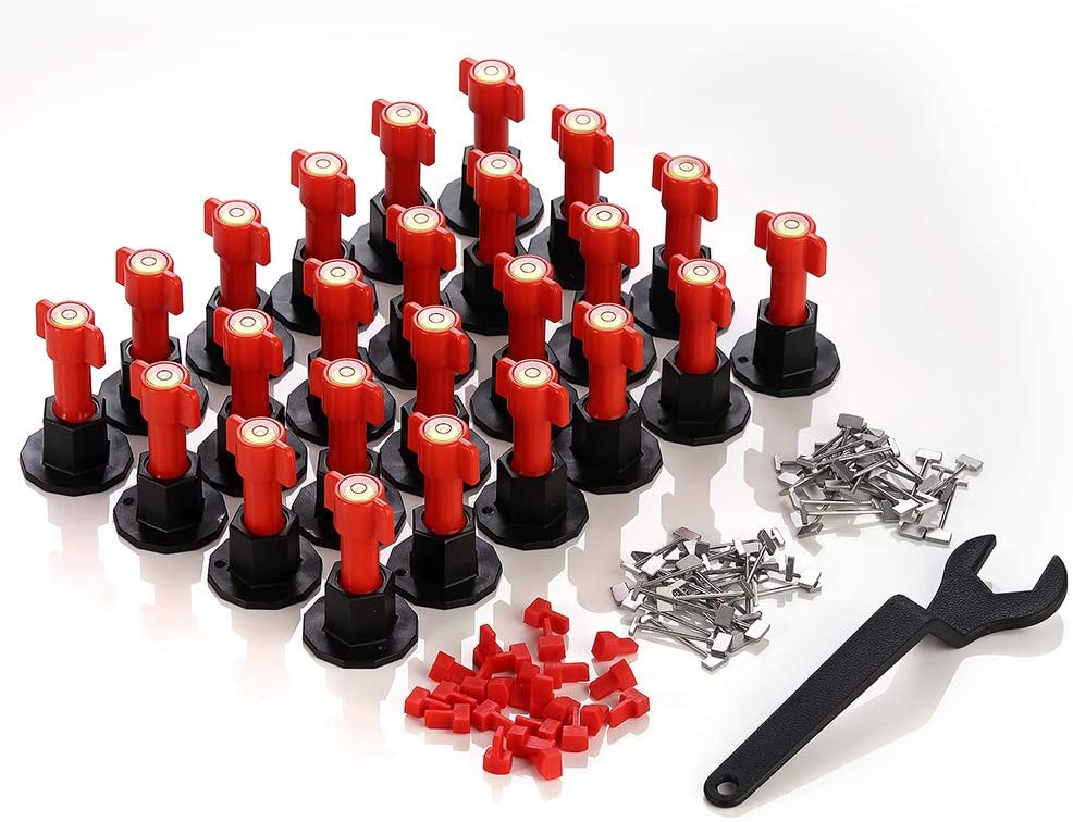 Tile Leveling System Kit Tile Leveler Spacers with Replaceable Steel Needle and Flat Ceramic Tile Adjusters  for Building Walls & Floors