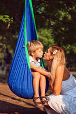 Kids Pod Swing Seat 100% Cotton Hammock Pod Chair with Pocket 360-Degree Rotating Suspension Plate for Outdoor Indoor