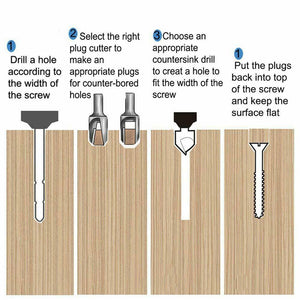 23pcs Woodworking Chamfer Drilling Tool, 8pcs Wood Plug Cutter Drill, 7pcs Three Pointed Countersink Drill Bit with L-Wrench, 6pcs 1/4" Hex 5 Flute 90 Degree Countersink Drill Bits