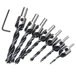 23pcs Woodworking Chamfer Drilling Tool, 8pcs Wood Plug Cutter Drill, 7pcs Three Pointed Countersink Drill Bit with L-Wrench, 6pcs 1/4" Hex 5 Flute 90 Degree Countersink Drill Bits