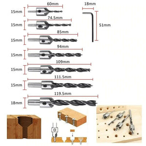 23pcs Woodworking Chamfer Drilling Tool, 8pcs Wood Plug Cutter Drill, 7pcs Three Pointed Countersink Drill Bit with L-Wrench, 6pcs 1/4" Hex 5 Flute 90 Degree Countersink Drill Bits