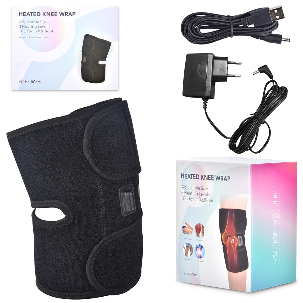 Heated Knee Brace Wrap Knee Heating Pad with 3 Heat Adjustable USB Cable for Knee Injury, Muscles Pain Relief