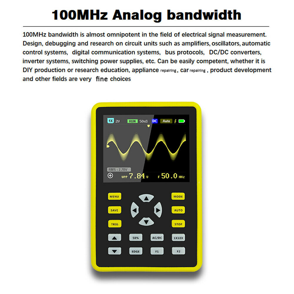 Handheld Digital Tablet Oscilloscope Portable Storage Oscilloscope Kit 100MHz Bandwidth 500MS/s 5012H 2.4" Screen