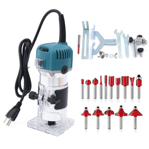 Wood Router Tool, Compact Trim Router with 6 Variable Speed, 15 Wood Router Bits, Collets and Dust Hood