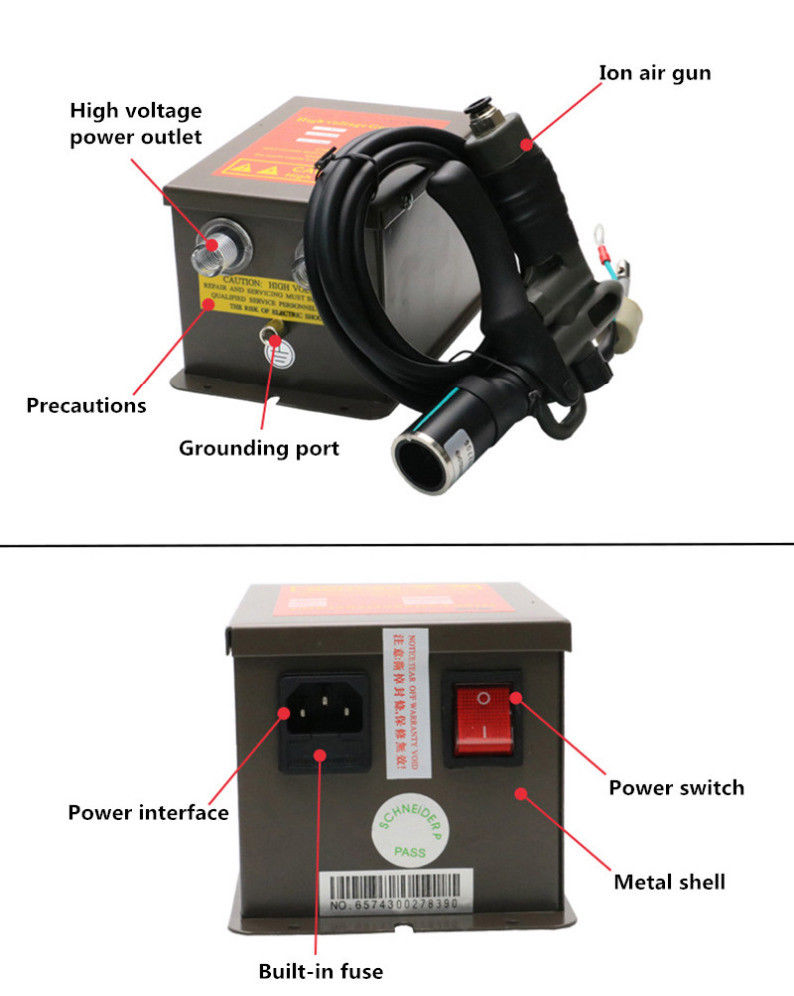 110V Ion Wind Gun Kit Industrial Static Eliminator with Power Supply 7KV Ion Air Gun for Removing Static