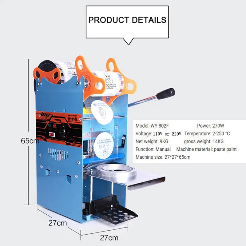 Cup Sealing Machine Commercial Bubble Tea Cup Sealing Machine With Control Panel 270W Electric Cup Sealer Machine For Sealing 9.5cm PP PE PC Cups 300-500 Cups/h