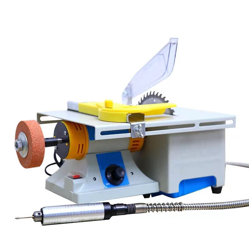 Gem Jewelry Polishing Grinding Machine Mini Table Saw Polisher Bench Buffer Machine, DIY Lathe Machine 0-10000r/min with Flexible Shaft for Home Woodworking Carving Hobbies