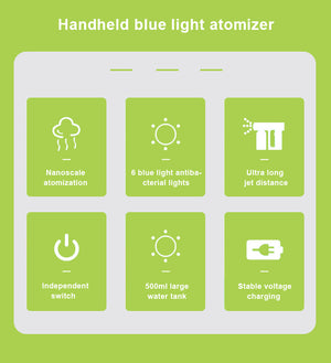 Disinfectant Mist Gun Handheld Rechargeable Nano Atomizer Portable Sprayer with Blue Light for Home Office School or Car, White/Black