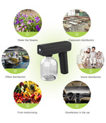 Disinfectant Mist Gun Handheld Rechargeable Nano Atomizer Portable Sprayer with Blue Light for Home Office School or Car, White/Black