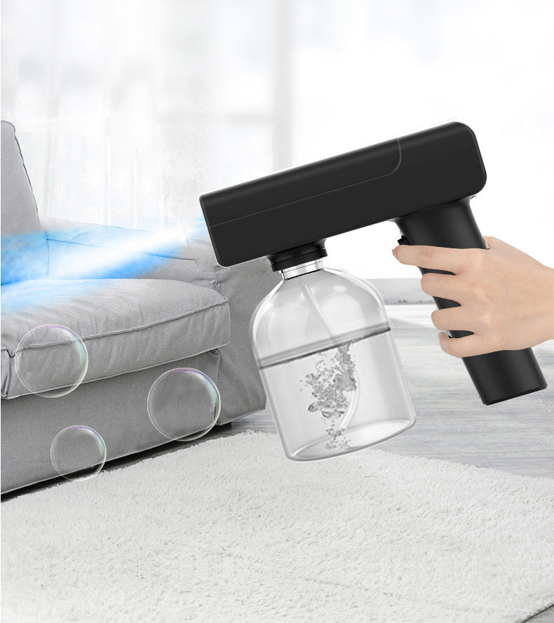 Disinfectant Mist Gun Handheld Rechargeable Nano Atomizer Portable Sprayer with Blue Light for Home Office School or Car, White/Black