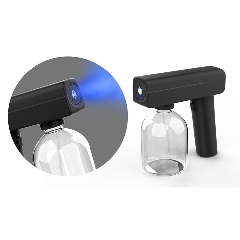 Disinfectant Mist Gun Handheld Rechargeable Nano Atomizer Portable Sprayer with Blue Light for Home Office School or Car, White/Black