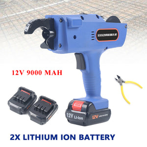 Automatic Rebar Tier Tying Machine Electric Tying Tool Portable Rebar Cut Strapping Computer w/Electric + 2 Batteries