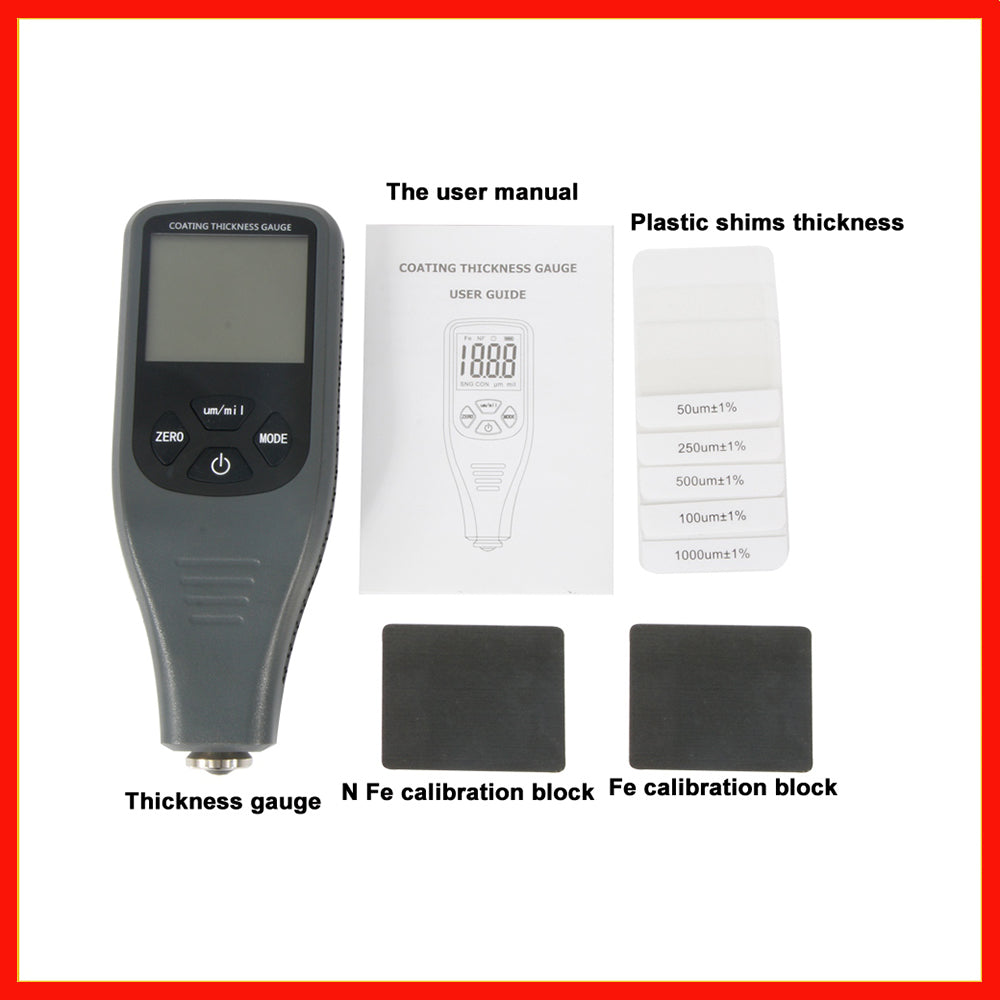 Coating Thickness Gauge Digital Paint Thickness Gauge Meter Tools Ferrous and Non-Ferrous 2 in 1 RZ240