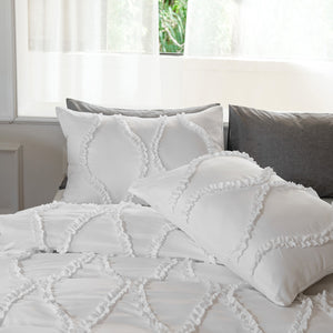 3 Pcs Pillowcases Quilt Cover Ultra-Soft Cozy Bedding Set Pure Color Flower Cutting Process