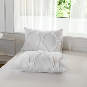 3 Pcs Pillowcases Quilt Cover Ultra-Soft Cozy Bedding Set Pure Color Flower Cutting Process