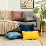 2 PCS Throw Pillow Covers with Pom-poms Soft Plush Velvet Decorative Luxury Style Cushion Case Pillow Shell for Sofa Bedroom, 12 Colors