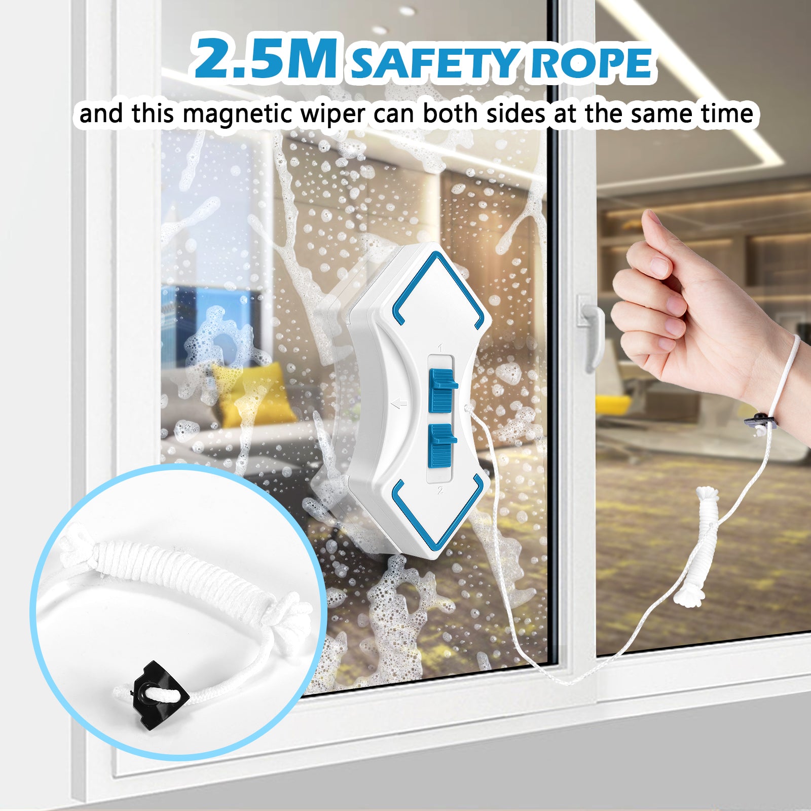 Glass Wipe Adjustable Magnetic Single and Double Layer Universal Double-Sided  8-30 mm, Gray Blue