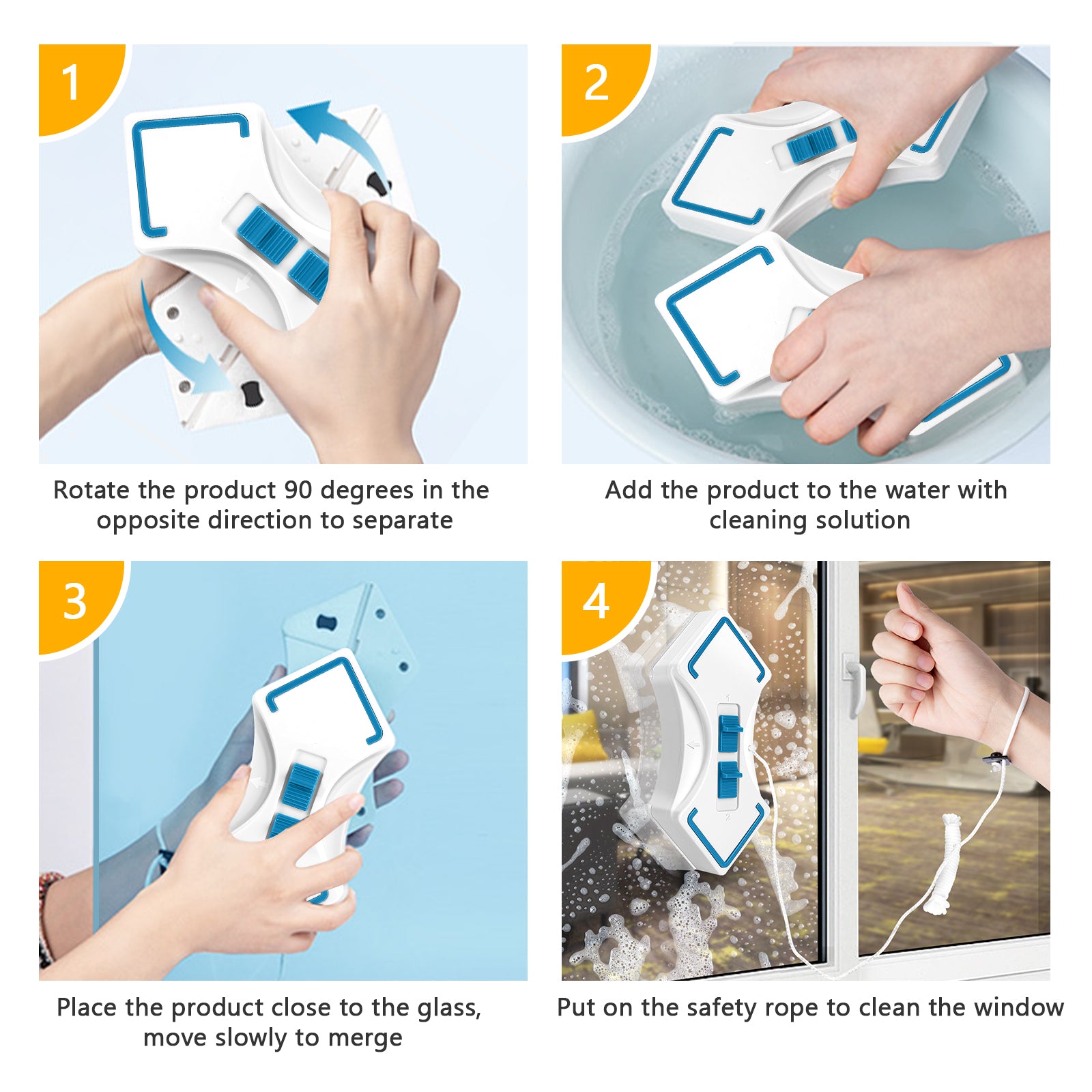 Glass Wipe Adjustable Magnetic Single and Double Layer Universal Double-Sided  8-30 mm, Gray Blue